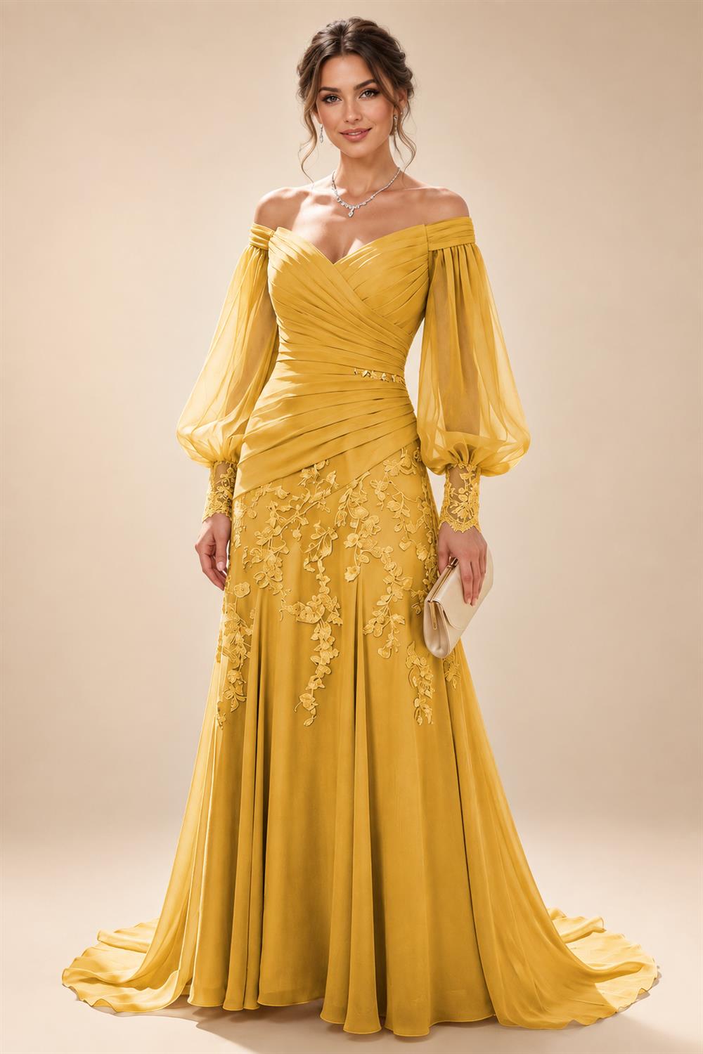 A-Line/Princess Off Shoulder Chiffon Floor-Length Mother of the Bride & Groom Dresses with Lace Appliques & Pleats (SHI22501566)