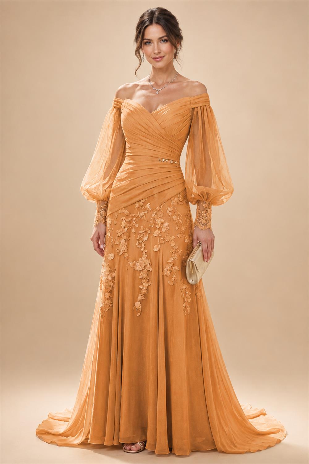 A-Line/Princess Off Shoulder Chiffon Floor-Length Mother of the Bride & Groom Dresses with Lace Appliques & Pleats (SHI22501566)