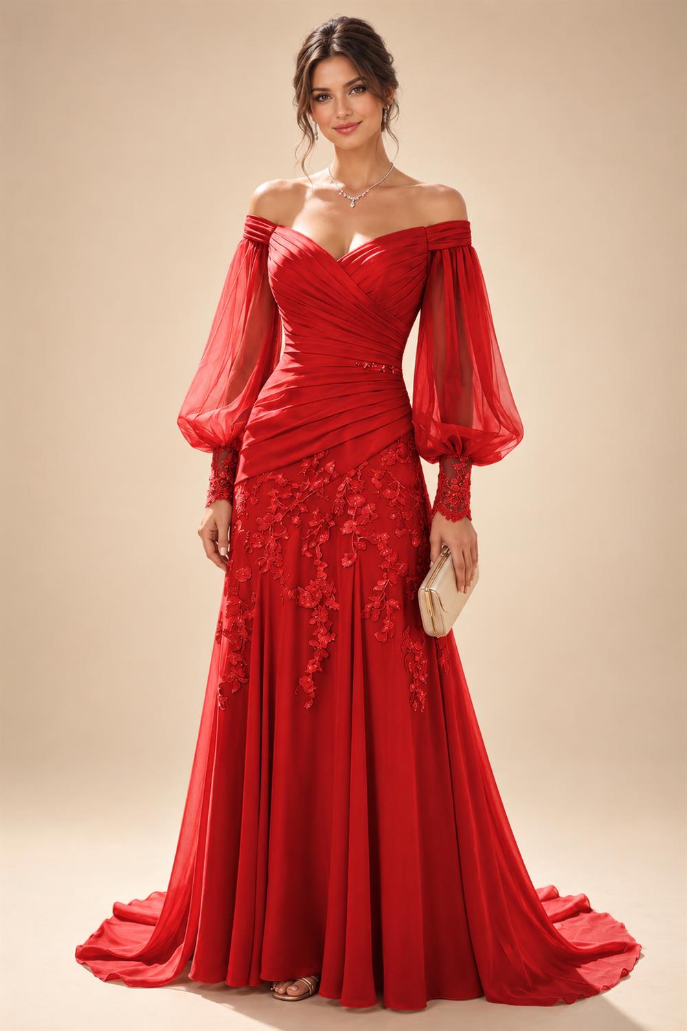 A-Line/Princess Off Shoulder Chiffon Floor-Length Mother of the Bride & Groom Dresses with Lace Appliques & Pleats (SHI22501566)