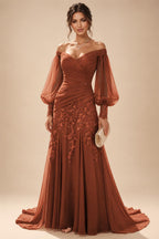 A-Line/Princess Off Shoulder Chiffon Floor-Length Mother of the Bride & Groom Dresses with Lace Appliques & Pleats (SHI22501566)