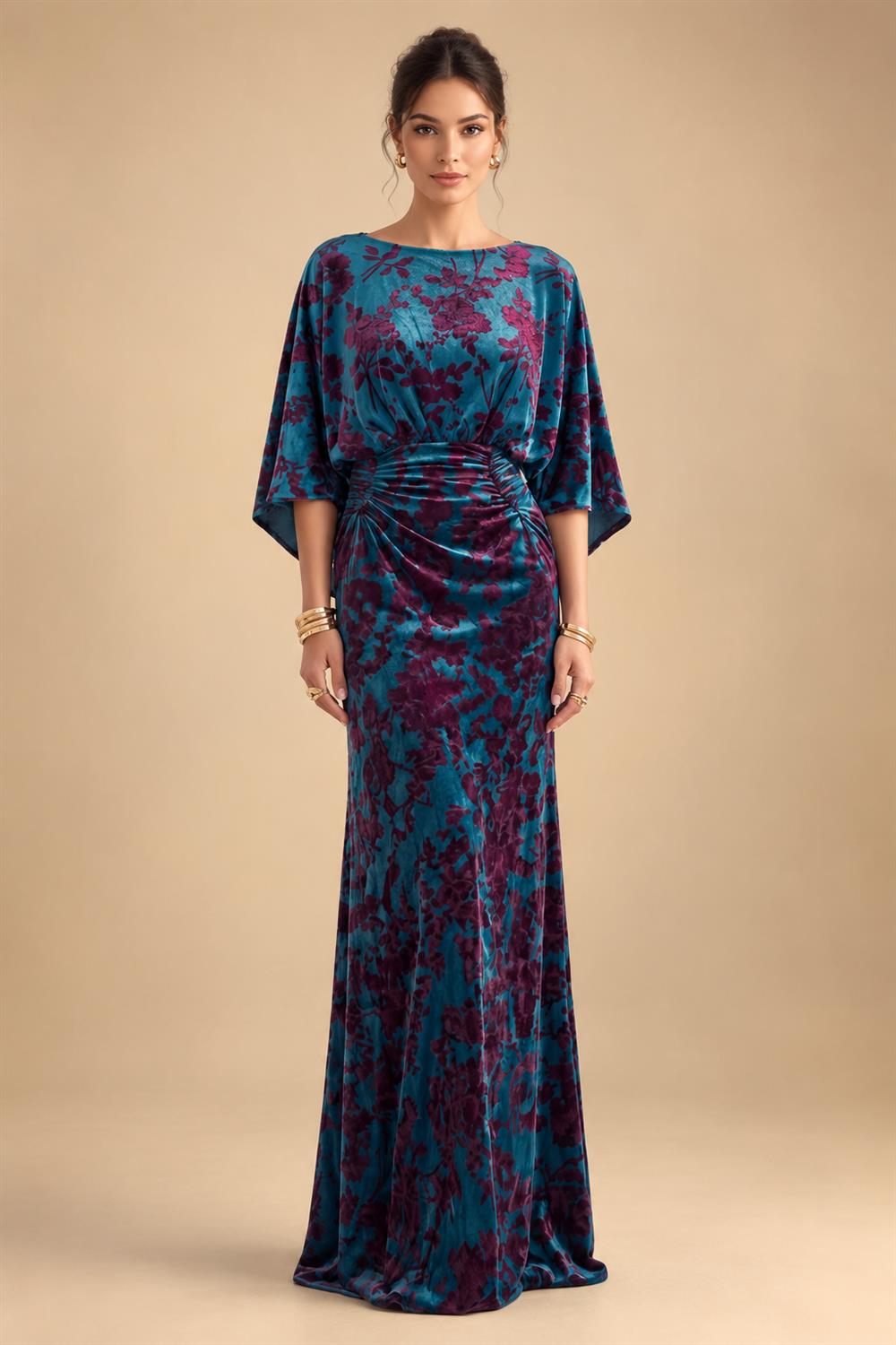 Sheath/Column Scoop Neck Velvet Floor-Length Mother of the Bride & Groom Dresses with Ruched Waist & Pockets (SHI22501602)