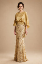 Sheath/Column Lace Appliques Maxi Mother of the Bride & Groom Dresses with Ruched Waist & Satin Bodice (SHI22501596)