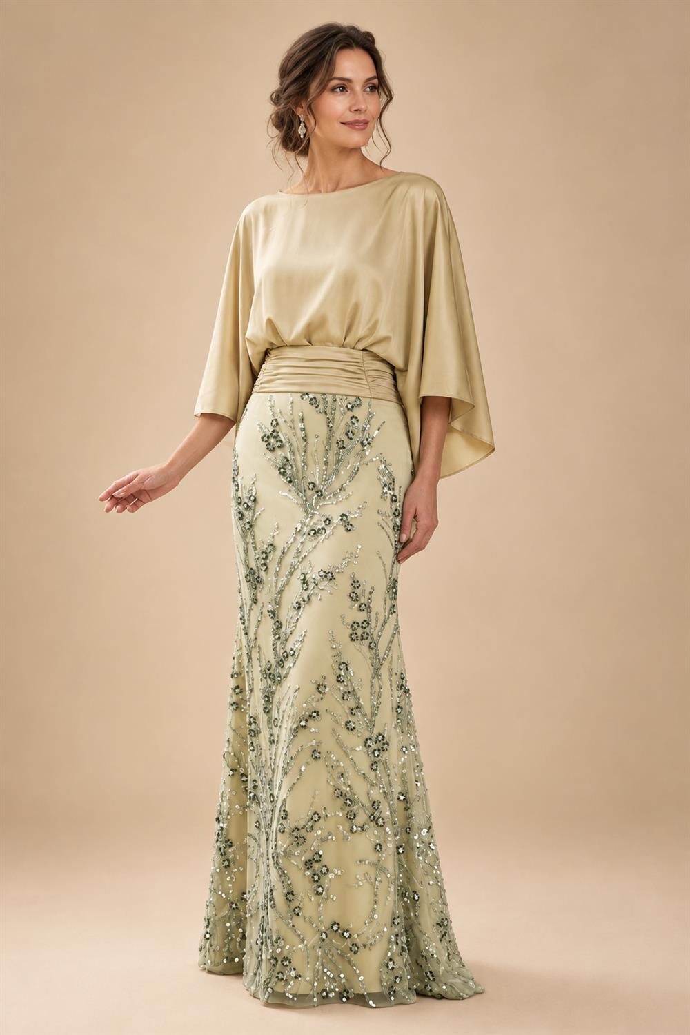 Satin A Line Round Neck Ruched Pleats Mother of the Bride & Groom Dresses (SHI22500952)