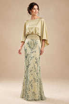 Sheath/Column Lace Appliques Maxi Mother of the Bride & Groom Dresses with Ruched Waist & Satin Bodice (SHI22501596)