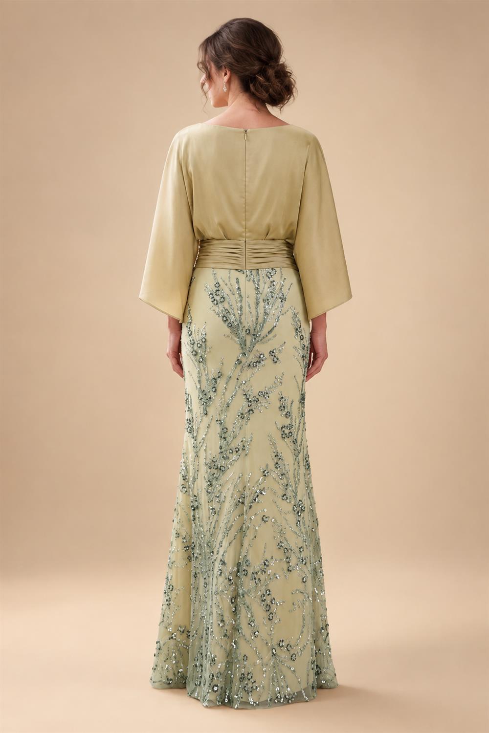 Sheath/Column Lace Appliques Maxi Mother of the Bride & Groom Dresses with Ruched Waist & Satin Bodice (SHI22501596)