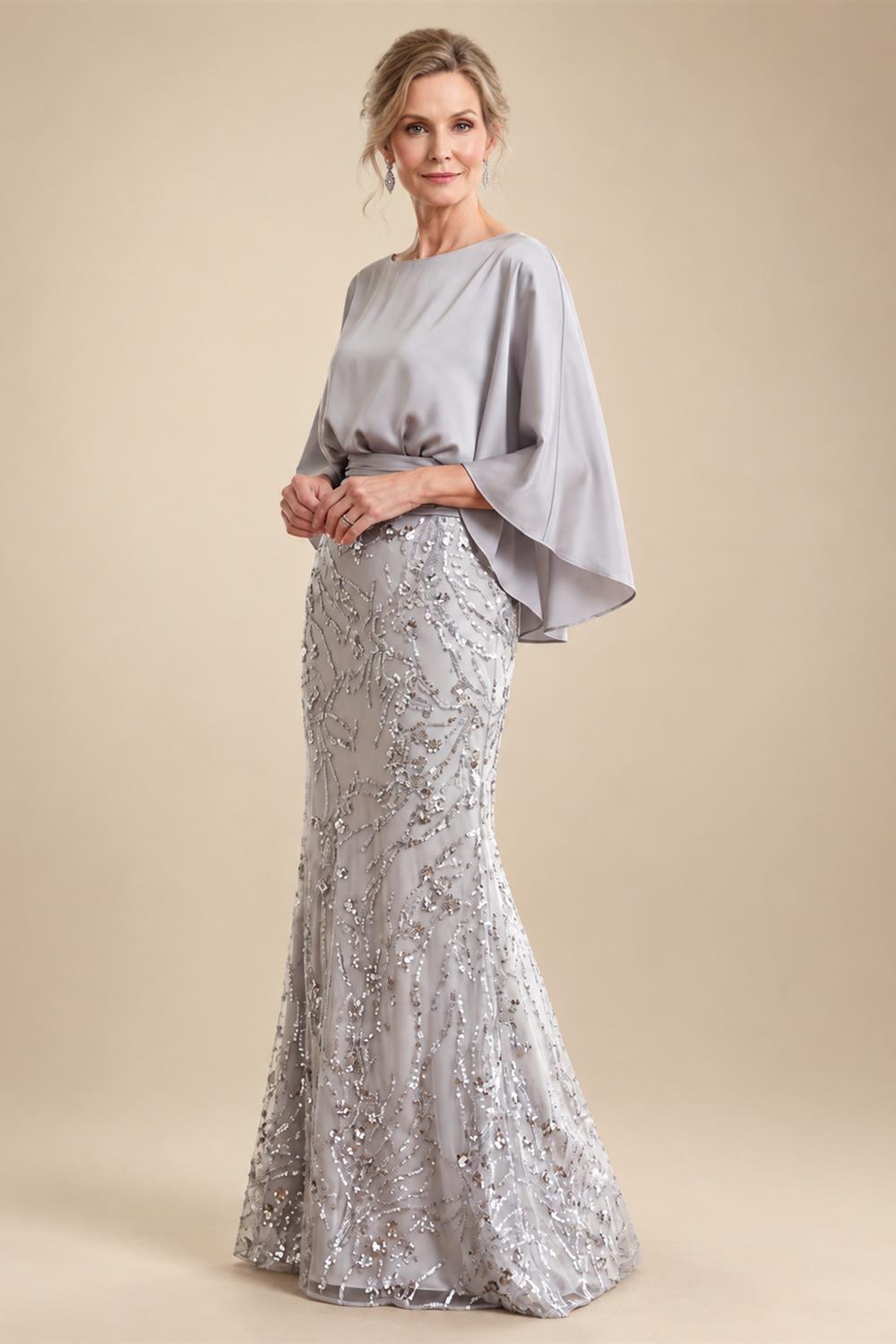 Sheath/Column Lace Appliques Maxi Mother of the Bride & Groom Dresses with Ruched Waist & Satin Bodice (SHI22501596)