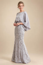 Sheath/Column Lace Appliques Maxi Mother of the Bride & Groom Dresses with Ruched Waist & Satin Bodice (SHI22501596)