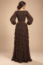 A-Line/Princess Scoop Neck Chiffon Maxi Mother of the Bride & Groom Dresses with 3D Flowers, Sweep Train & Pleats (SHI22501627)