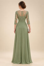 A-Line/Princess Scoop Neck Chiffon Floor-Length Mother of the Bride & Groom Dresses with Lace Appliques & Pleats (SHI22501611)