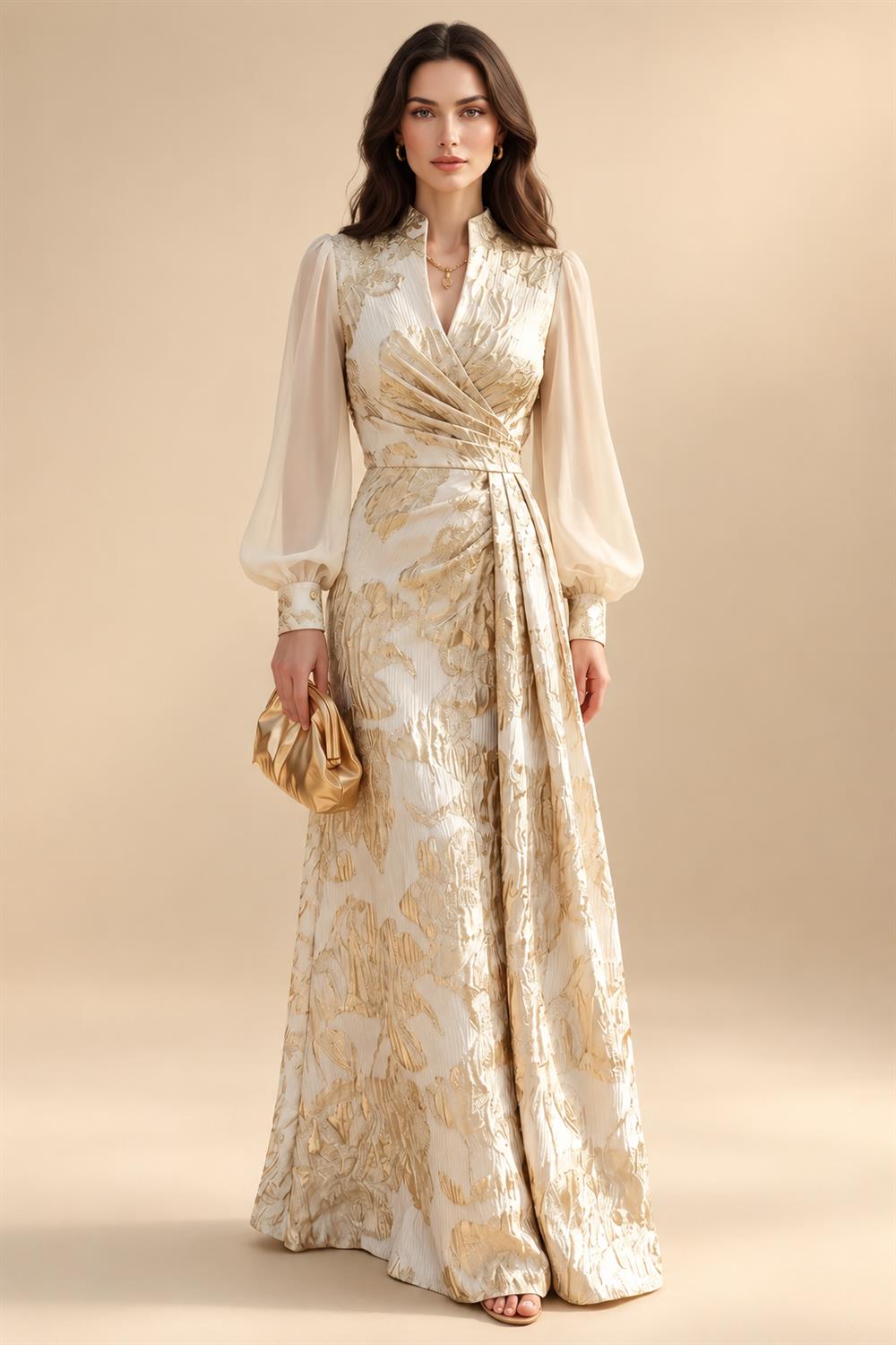 A-Line/Princess Scoop Neck Jacquard Floor-Length Mother of the Bride & Groom Dresses with Ruched Waist (SHI22501615)
