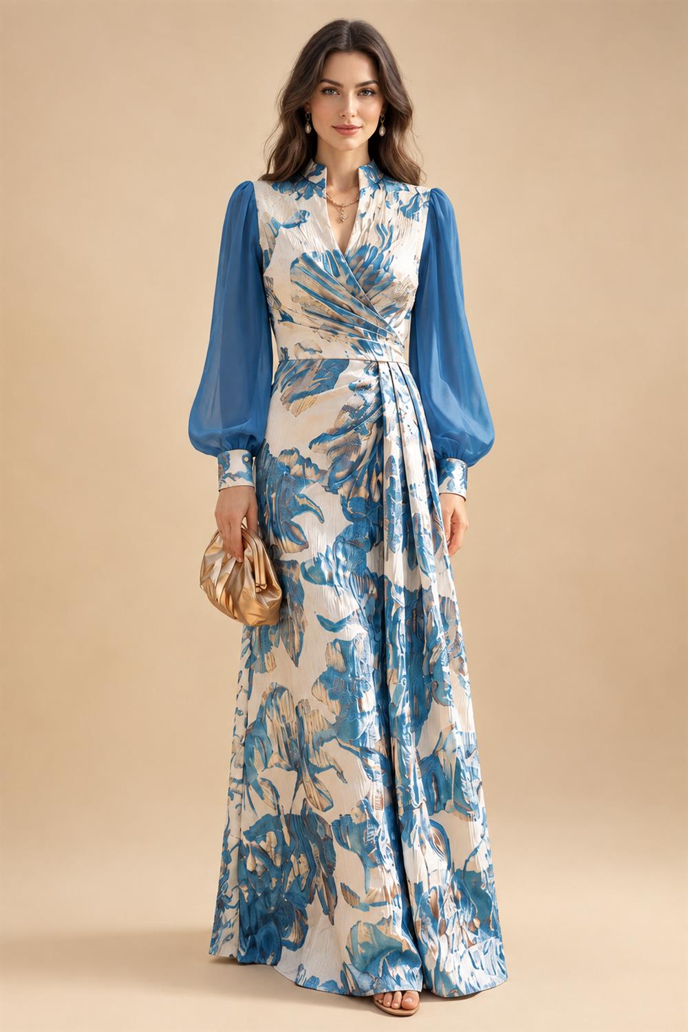 A-Line/Princess Scoop Neck Jacquard Floor-Length Mother of the Bride & Groom Dresses with Ruched Waist (SHI22501615)