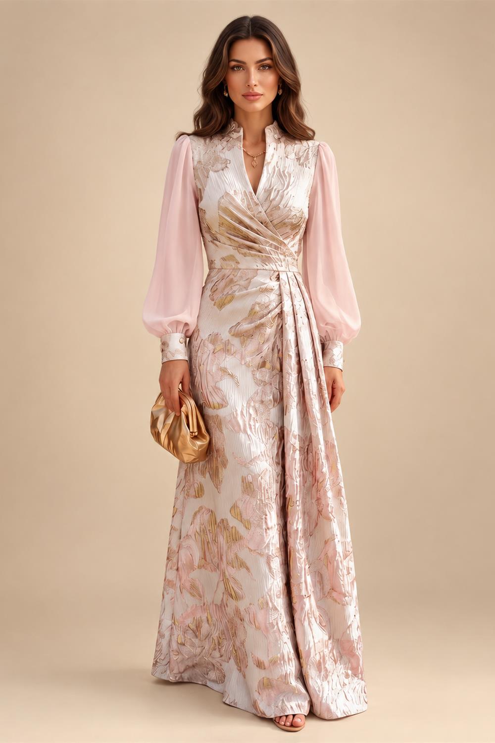 A-Line/Princess Scoop Neck Jacquard Floor-Length Mother of the Bride & Groom Dresses with Ruched Waist (SHI22501615)