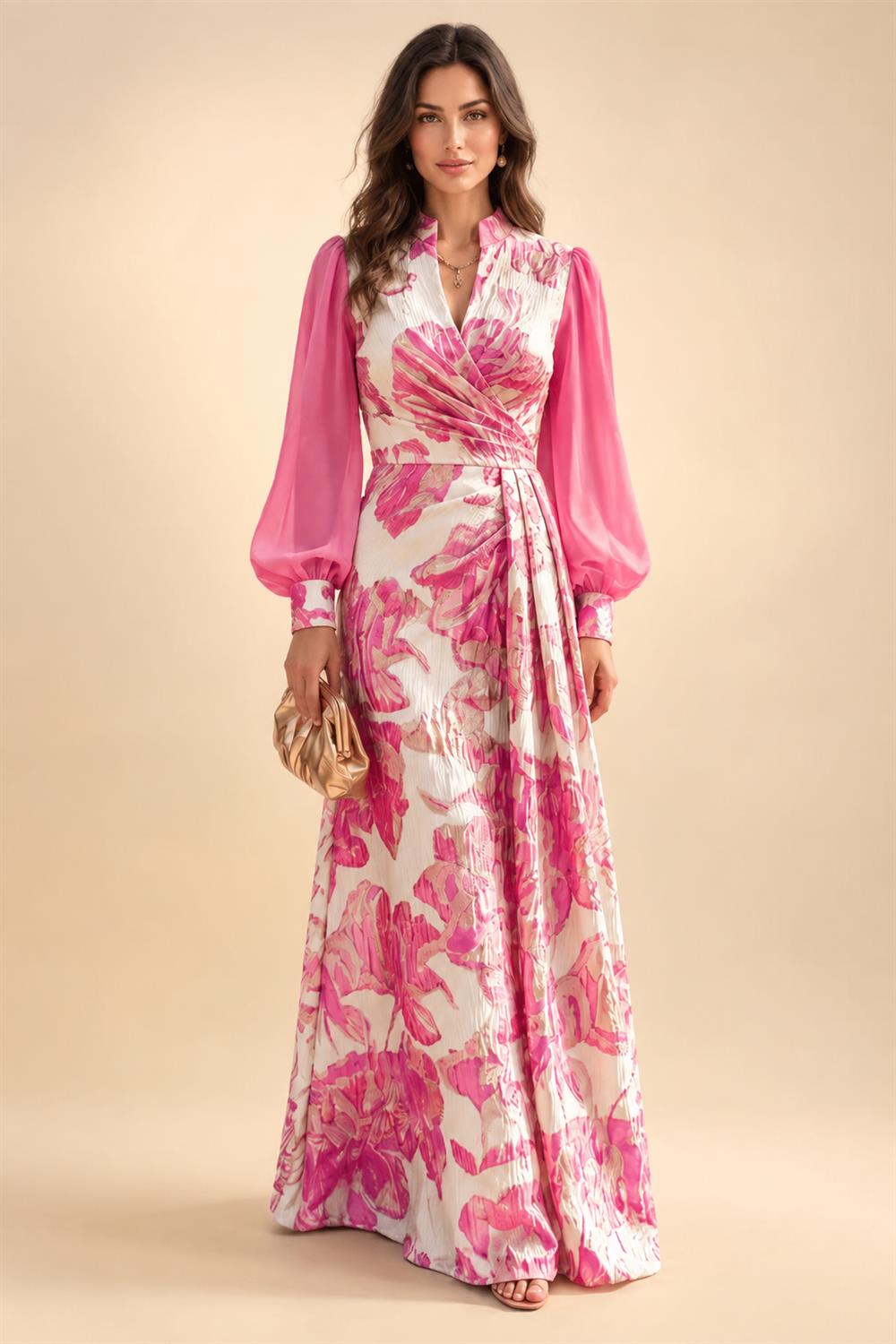 A-Line/Princess Scoop Neck Jacquard Floor-Length Mother of the Bride & Groom Dresses with Ruched Waist (SHI22501615)