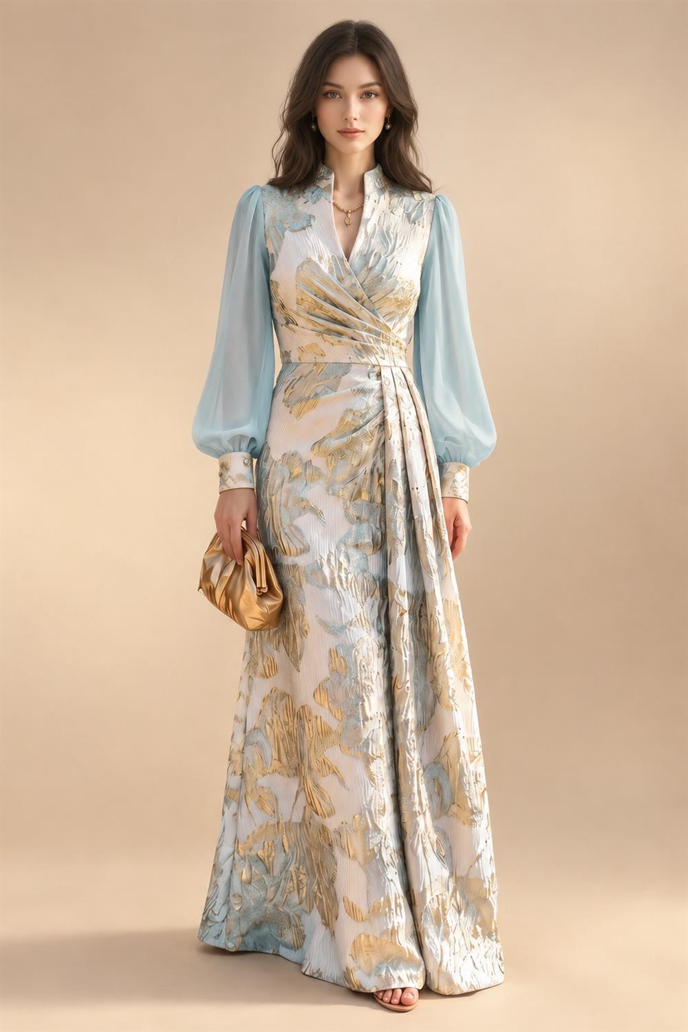 A-Line/Princess Scoop Neck Jacquard Floor-Length Mother of the Bride & Groom Dresses with Ruched Waist (SHI22501615)