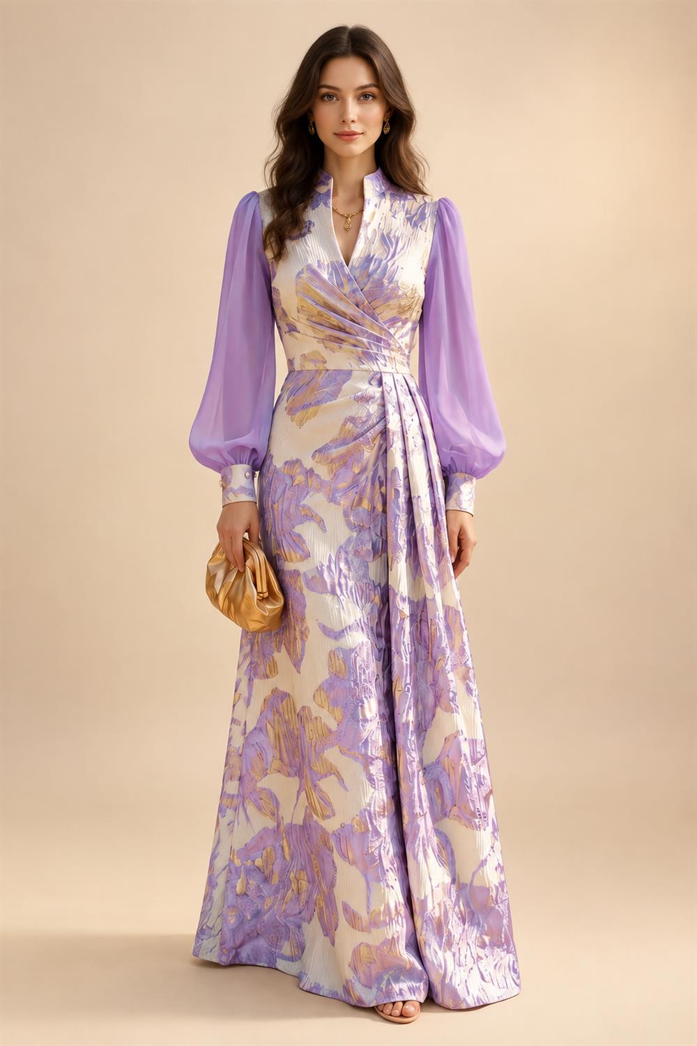 A-Line/Princess Scoop Neck Jacquard Floor-Length Mother of the Bride & Groom Dresses with Ruched Waist (SHI22501615)