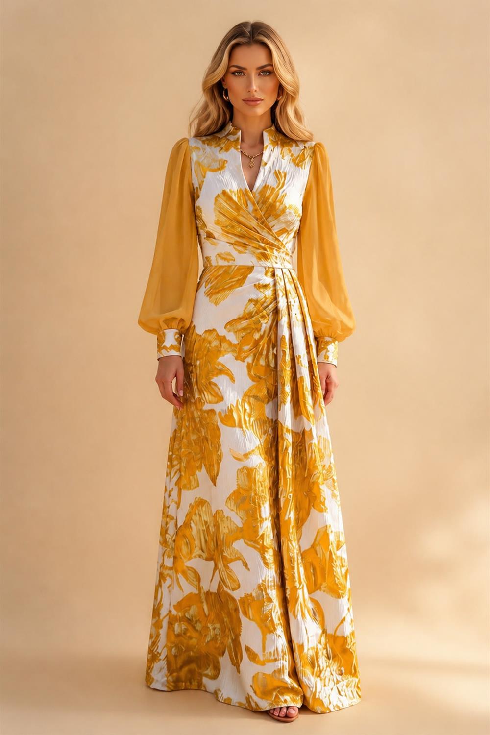 A-Line/Princess Scoop Neck Jacquard Floor-Length Mother of the Bride & Groom Dresses with Ruched Waist (SHI22501615)