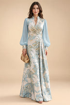 A-Line/Princess Scoop Neck Jacquard Floor-Length Mother of the Bride & Groom Dresses with Ruched Waist (SHI22501615)