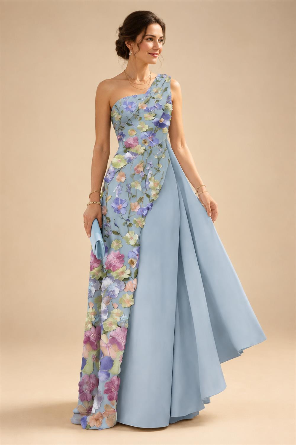 Sheath/Column One Shoulder Floral Embroidery Floor-Length Mother of the Bride & Groom Dresses with Side Draped Sash (SHI22501617)