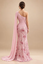 Mermaid/Trumpet One Shoulder Floral Embroidery Maxi Mother of the Bride & Groom Dresses with Side Sash & Ruched Waist (SHI22501626)