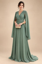 A-Line/Princess V-Neck Chiffon Maxi Mother of the Bride & Groom Dresses with Side Sash, Sweep Train & Ruched Bodice (SHI22501629)
