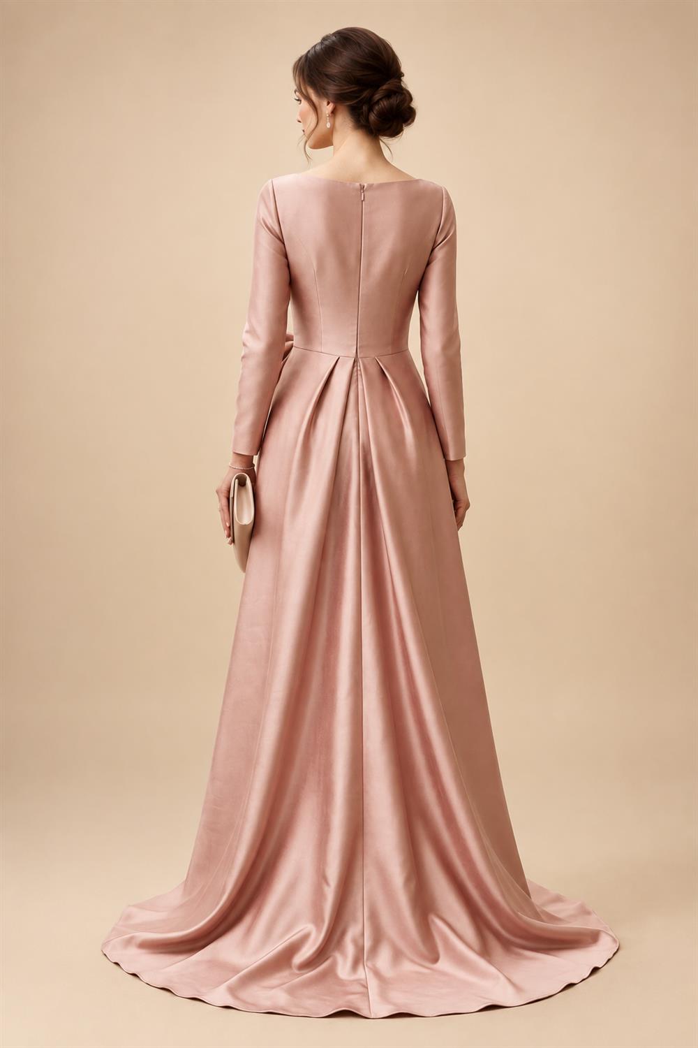 A-Line/Princess Scoop Neck Satin High-Low Mother of the Bride & Groom Dresses with Ruffles & Bow (SHI22501630)