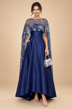 A-Line/Princess Scoop Neck Satin High-Low Mother of the Bride & Groom Dresses with Sequin Floral & Pleats (SHI22501631)