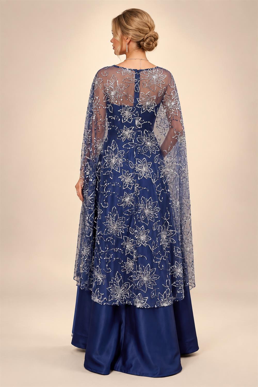 A-Line/Princess Scoop Neck Satin High-Low Mother of the Bride & Groom Dresses with Sequin Floral & Pleats (SHI22501631)