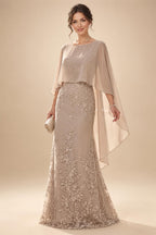 Sheath/Column Scoop Neck Chiffon Floor-Length Mother of the Bride & Groom Dresses with Lace Appliques (SHI22501639)