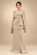 Sheath/Column Asymmetric Neck Satin Maxi Mother of the Bride & Groom Dresses with Side Sash, Slit & Ruched Waist (SHI22501643)
