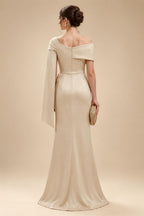Sheath/Column Asymmetric Neck Satin Maxi Mother of the Bride & Groom Dresses with Side Sash, Slit & Ruched Waist (SHI22501643)