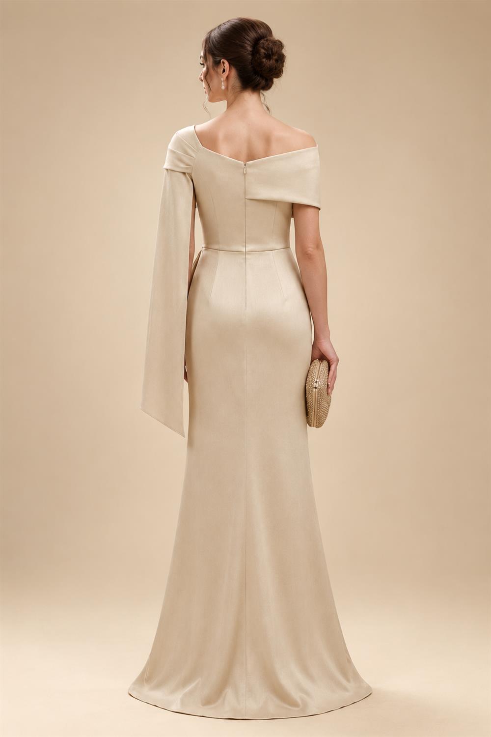 Sheath/Column Asymmetric Neck Satin Maxi Mother of the Bride & Groom Dresses with Side Sash, Slit & Ruched Waist (SHI22501643)