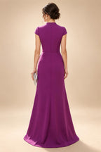 Sheath/Column V-Neck Stretch Jersey Maxi Mother of the Bride & Groom Dresses with Ruffles & Slit (SHI22501648)