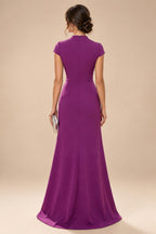 A-Line/Princess Scoop Neck Chiffon Maxi Mother of the Bride & Groom Dresses with Lace Appliques, Sweep Train & Pleats (SHI22501636)