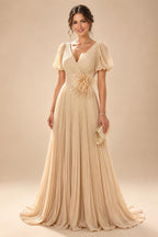 Sheath/Column V-Neck Jacquard Maxi Mother of the Bride & Groom Dresses with Ruffles & Slit (SHI25001047)