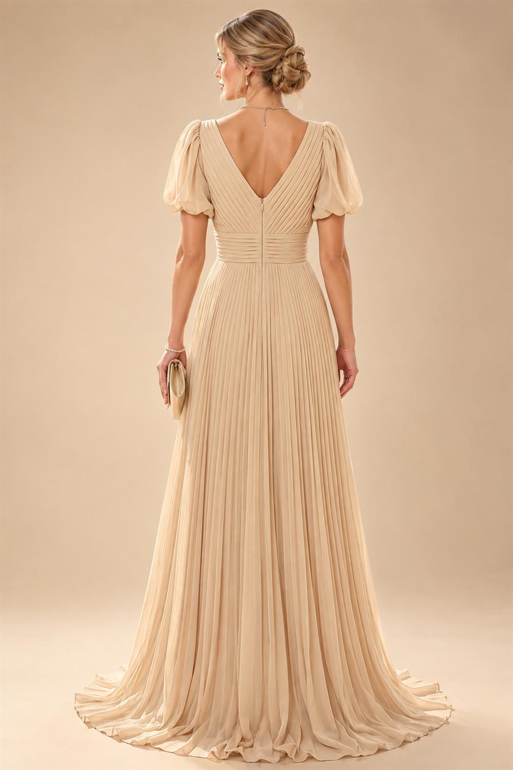 A-Line/Princess V-Neck Chiffon Maxi Mother of the Bride & Groom Dresses with Feather Trim & Pleats (SHI22501651)