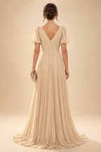 Sheath/Column Scoop Neck Chiffon Maxi Mother of the Bride & Groom Dresses with Lace Appliques, Sweep Train & Ruched Waist (SHI22501642)