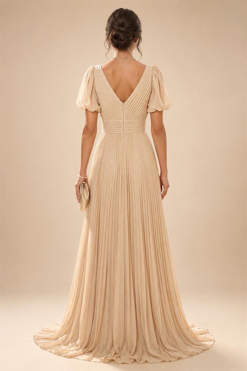 A-Line/Princess V-Neck Chiffon Maxi Mother of the Bride & Groom Dresses with Feather Trim & Pleats (SHI22501651)