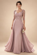 A-Line/Princess Sweetheart Chiffon Maxi Mother of the Bride & Groom Dresses with Lace Appliques & Sweep Train (SHI22501652)