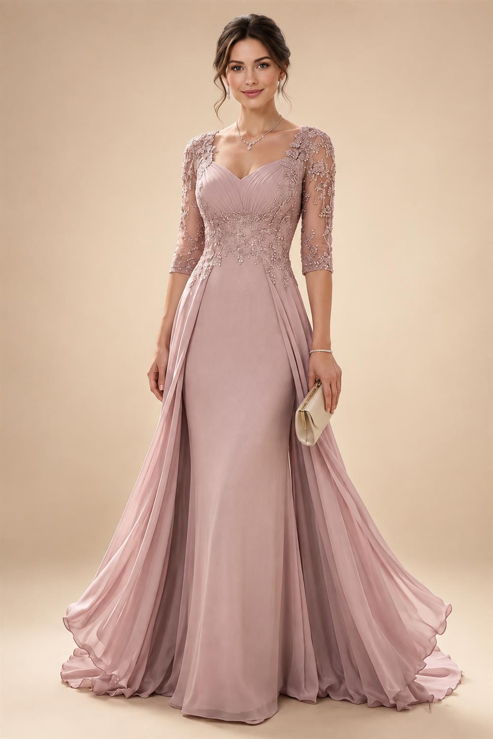 A-Line/Princess Sweetheart Chiffon Maxi Mother of the Bride & Groom Dresses with Lace Appliques & Sweep Train (SHI22501652)