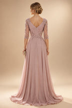 A-Line/Princess Sweetheart Chiffon Maxi Mother of the Bride & Groom Dresses with Lace Appliques & Sweep Train (SHI22501652)