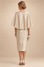 Sheath/Column Scoop Neck Satin Tea-Length Mother of the Bride & Groom Dresses with Ruched Waist & Rhinestones (SHI22501657)
