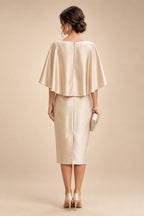 Sheath/Column Scoop Neck Satin Tea-Length Mother of the Bride & Groom Dresses with Ruched Waist & Rhinestones (SHI22501657)