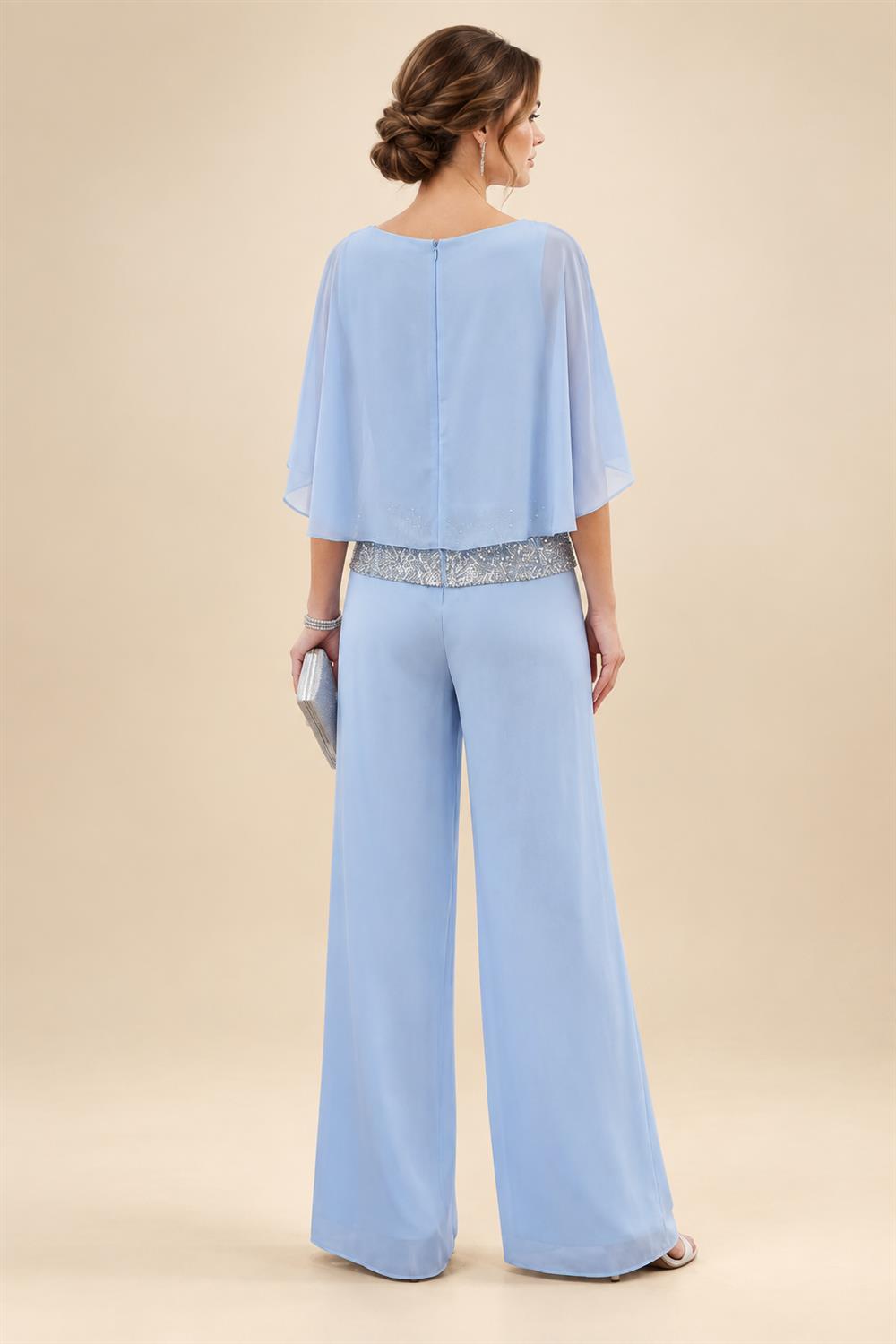 Jumpsuit Scoop Neck Chiffon Floor-Length Mother of the Bride Pantsuits with Rhinestones (SHI22501658)