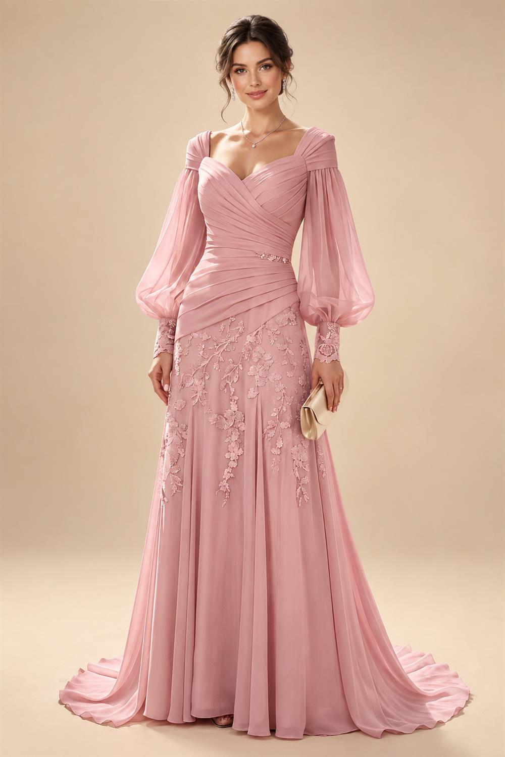 A-Line/Princess V-Neck Chiffon Floor-Length Mother of the Bride & Groom Dresses with Lace Appliques & Pleats (SHI22501670)