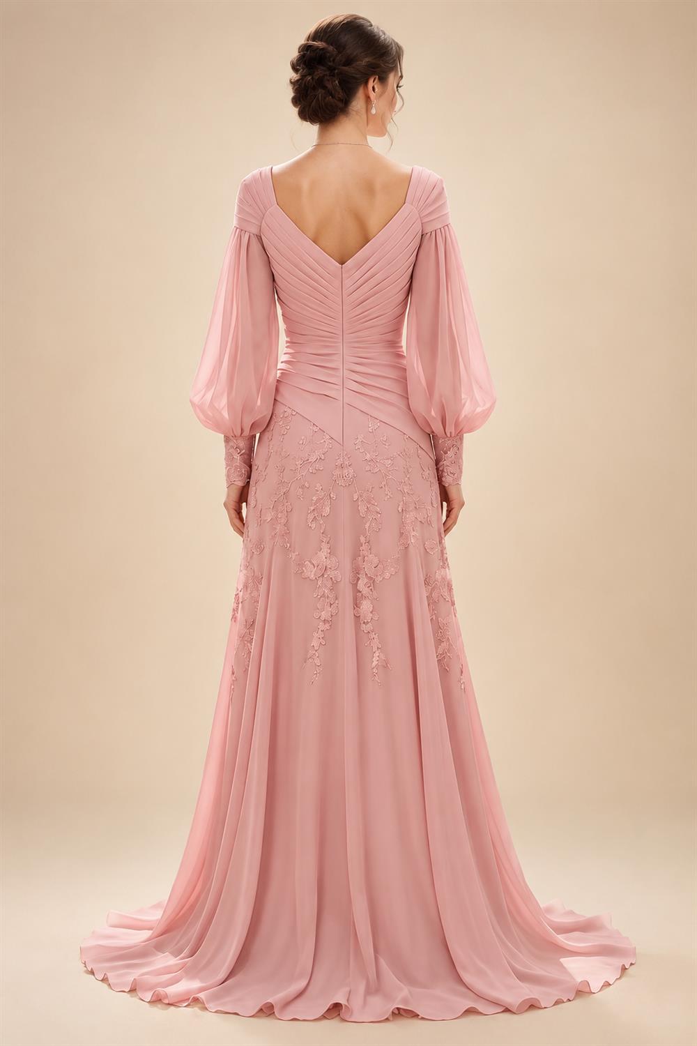 A-Line/Princess V-Neck Chiffon Floor-Length Mother of the Bride & Groom Dresses with Lace Appliques & Pleats (SHI22501670)