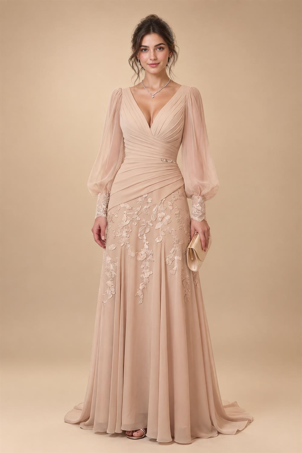 A-Line/Princess Scoop Neck Chiffon Floor-Length Mother of the Bride & Groom Dresses with Lace Appliques & Pleats (SHI22501611)
