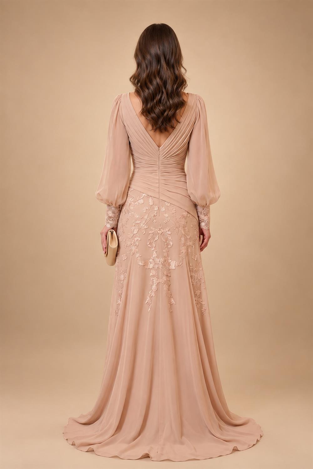A-Line/Princess V-Neck Chiffon Floor-Length Mother of the Bride & Groom Dresses with Lace Appliques & Ruched Waist (SHI22501678)