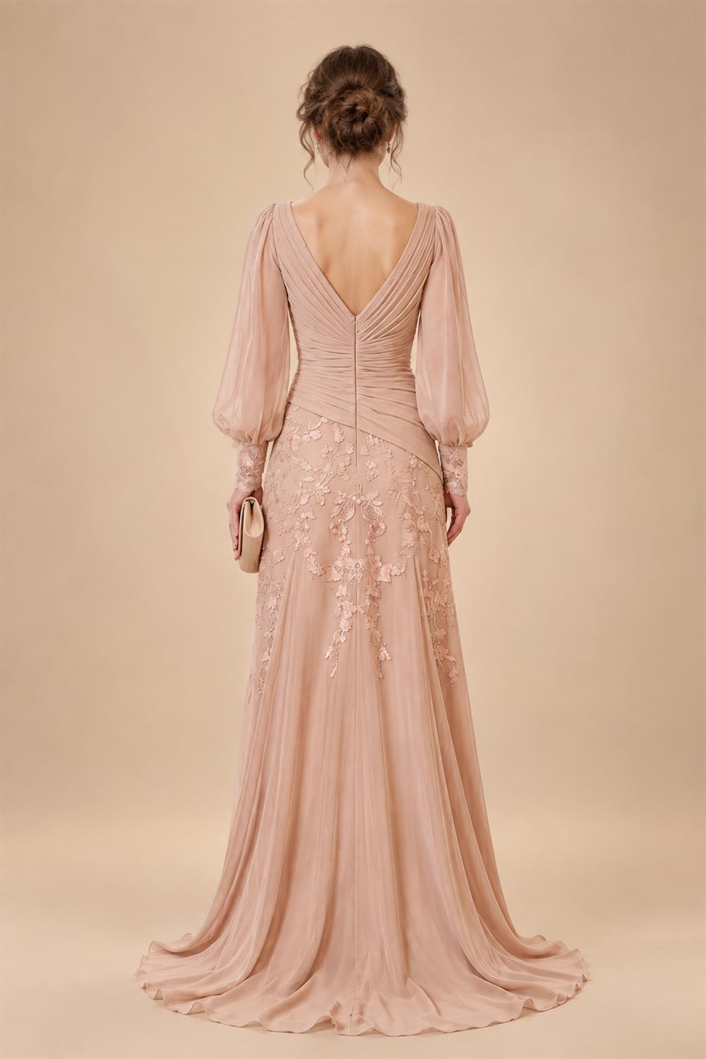 Chiffon Sheath/Column Scoop Neck Floor-Length Mother of the Bride & Groom Dresses with Lace Embroidery Bodice & Ruched Waist (SHI22501513)
