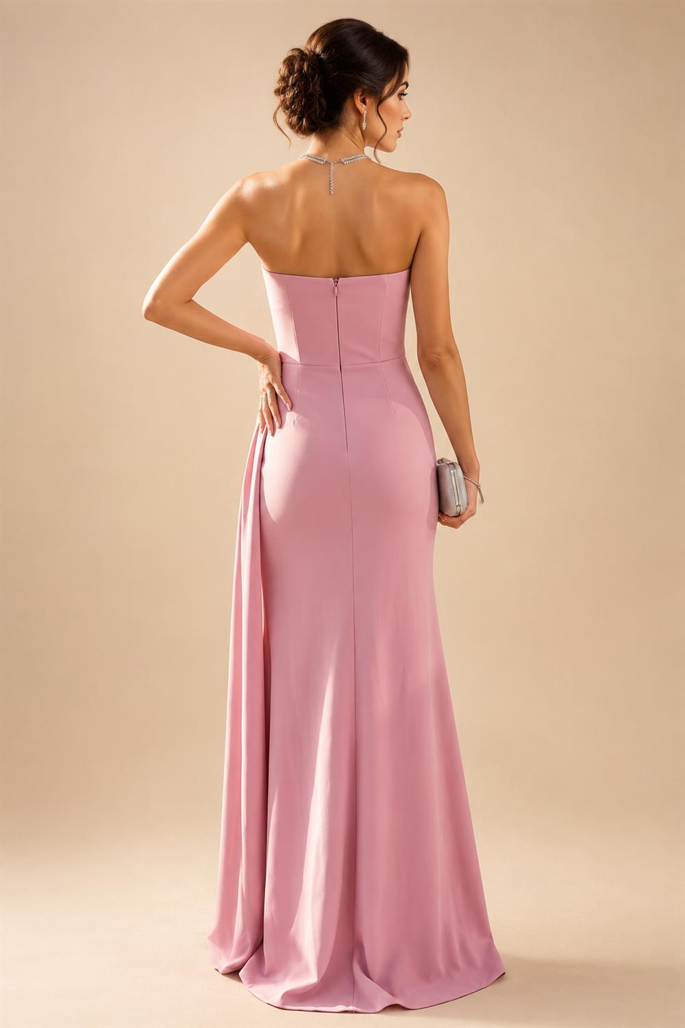 Sheath/Column Strapless Stretch Jersey Maxi Mother of the Bride & Groom Dresses with 3D Flowers & Slit (SHI22501694)