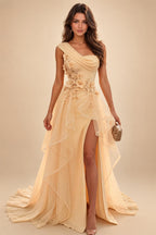 Chiffon Lace A-Line/Princess Off Shoulder Long Mother of the Bride & Groom Dresses with Ruched Waist & Sweep Train (SHI22501250)